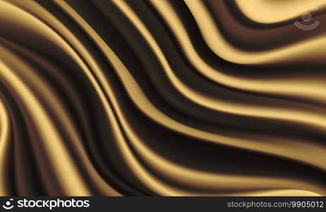 Realistic gold silk satin  wrinkled fabric wave luxury background vector illustration.