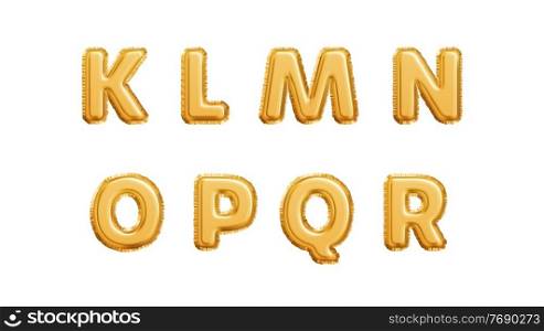 Realistic golden balloons alphabet isolated on white background. K L M N O P Q R letters of the alphabet. Vector illustration EPS10. Realistic golden balloons alphabet isolated on white background. K L M N O P Q R letters of the alphabet. Vector illustration