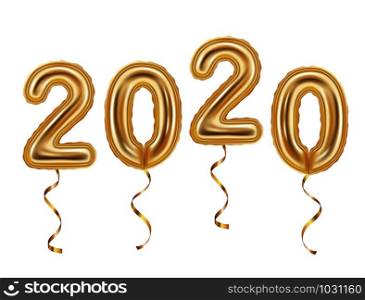 Realistic golden balloons decoration, 2020 happy new year celebration, isolated on white background vector illustration. Realistic golden balloons decoration, 2020 happy new year
