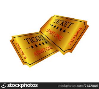 Realistic golden show ticket. Old premium cinema entrance tickets. Realistic golden show ticket. Old premium cinema entrance tickets.