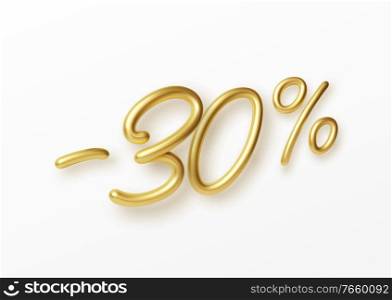 Realistic golden text 30 percent discount number. Vector illustration EPS10. Realistic golden text 30 percent discount number. Vector illustration