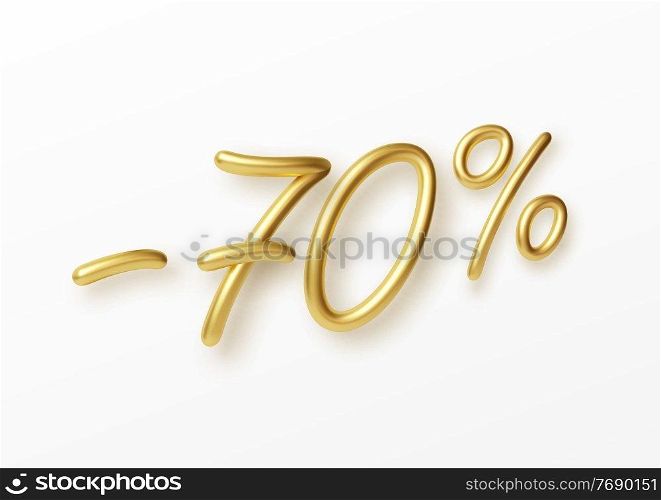 Realistic golden text 70 percent discount number. Vector illustration EPS10. Realistic golden text 70 percent discount number. Vector illustration