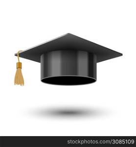 Realistic graduate university or college black cap, vector illustration
