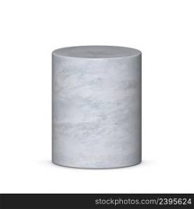 Realistic gray 3d cylinder. 3d vector. Gray column 3d. Realistic pedestal isolated on white. . Realistic gray 3d cylinder stand isolated on white.