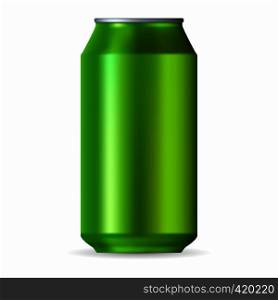 Realistic green aluminum can isolated on a white background. Realistic green aluminum can