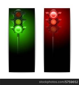 Realistic green and red traffic lights vertical banners set isolated vector illustration