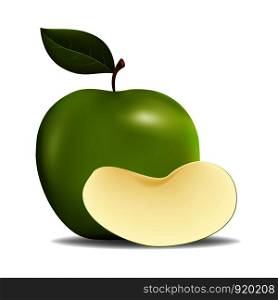 Realistic Green Apples with Green Leaf and Slice Apple , Vector Illustration , isolated on white background with copy space