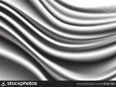 Realistic grey fabric satin wave background texture luxury vector illustration.