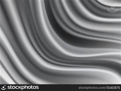Realistic grey silk satin fabric wave luxury background vector illustration.