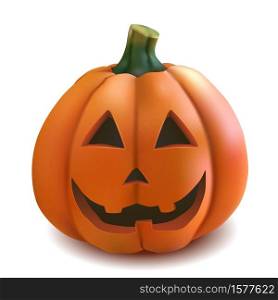 Realistic Halloween pumpkin with scary face isolated on white background. Holiday concept Vector Illustration.. Realistic Halloween pumpkin isolated on white Vector Illustration.