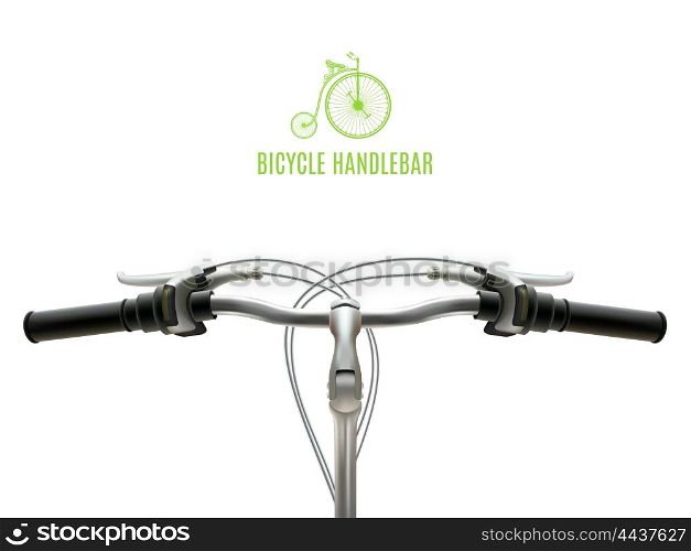 Realistic Handlebar Poster. Poster with realistic bicycle handlebar iron with black rubber grips on white background vector illustration
