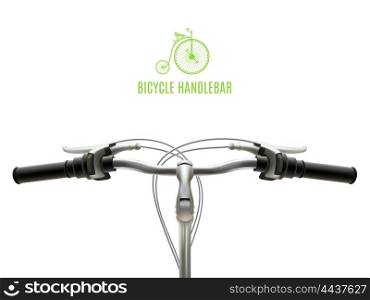Realistic Handlebar Poster. Poster with realistic bicycle handlebar iron with black rubber grips on white background vector illustration