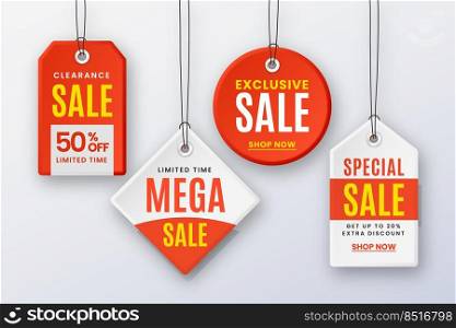 Realistic hanging sales label collection