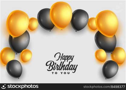 realistic happy birthday card with golden and black balloons