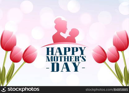 realistic happy mother’s day tulip flowers greeting design