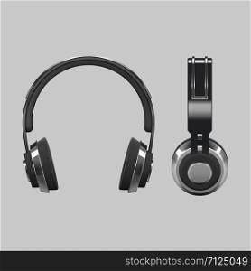 Realistic headphones design - 3d vector illustration isolated. Headset equipment and music audio device. Realistic headphones design - 3d vector illustration isolated