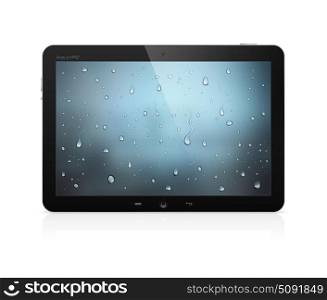 Realistic high detailed vector illustration of tablet computer with water drops wallpaper on screen isolated on white background