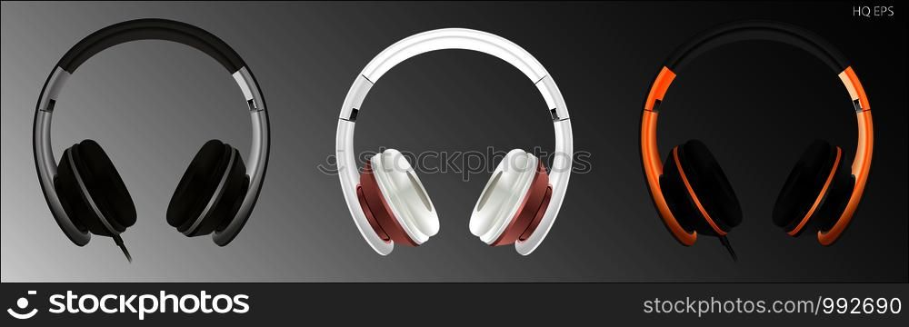 Realistic high quality headset wired or wireless. Digital headphones vector illustration. Commercial ads mockup.. Realistic high quality headset. Headphones vector