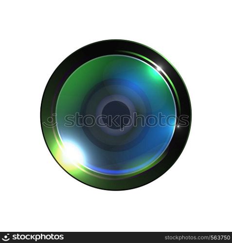 Realistic High Quality Photo Video Lens Vector. Modern Technology Optical Lens Or Assembly Of Optic Used In Conjunction With Camera Body. Green Photographer Equipment 3d Illustration. Realistic High Quality Photo Video Lens Vector