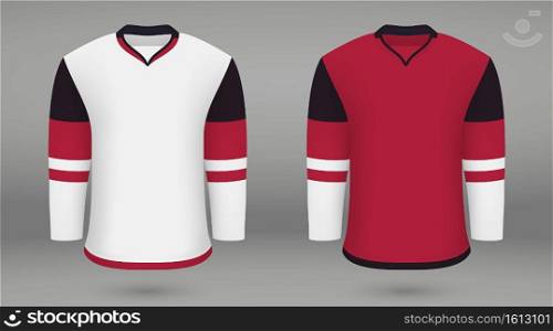 Realistic hockey kit, shirt template for ice hockey jersey Arizona Coyotes. Vector illustration. Shirt template forice hockey jersey