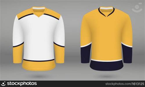 Realistic hockey kit, shirt template for ice hockey jersey. Nashville Predators. Shirt template forice hockey jersey
