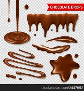 Realistic hot chocolate splashes on transparent background isolated vector illustration . Chocolate transparent set