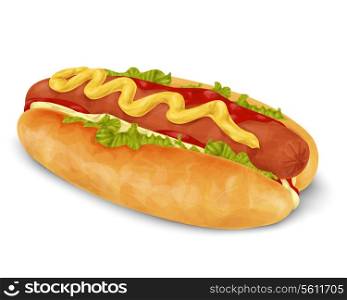 Realistic hot dog fast food isolated on white background vector illustration