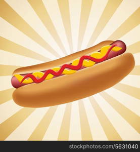 Realistic hot dog vector illustration. EPS 10.