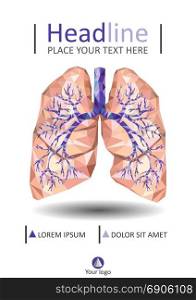 Realistic human lungs with trachea, bronchus, bronchi, carina, in low poly. Vector. Human organ. Cover design. Best for Portfolio, Flyer, Banner, Website, Brochure, Annual Report, Magazine, Poster.