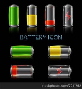 Realistic icon set of battery level indicators