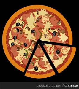 Realistic illustration pizza on black background - vector