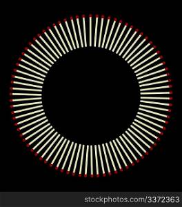 Realistic illustration the circle from matches isolated of black background - vector