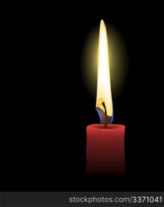 Realistic illustration the red candle isolated of black background - vector