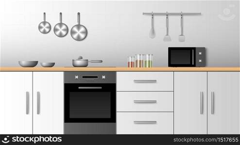 Realistic interior modern kitchen, vector illustration