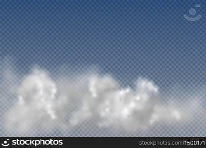 Realistic isolated and transparent clouds,fog or smoke on a blue background.