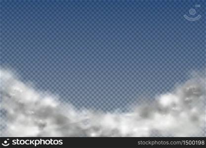Realistic isolated and transparent clouds,fog or smoke on a blue background.Graphic element vector. Vector design shape for logo, web and print.