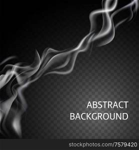 Realistic isolated smoke composition white abstract element on black and transparent background vector illustration