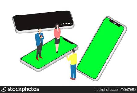 realistic isometric phone mockup. smartphone set in a cellular concept offers a modern and professional look. high quality 3D vector illustrations for app and web presentations. Isometric Phone Mockup  Blue Smartphone Set for UI UX Design 3D Vector Illustration