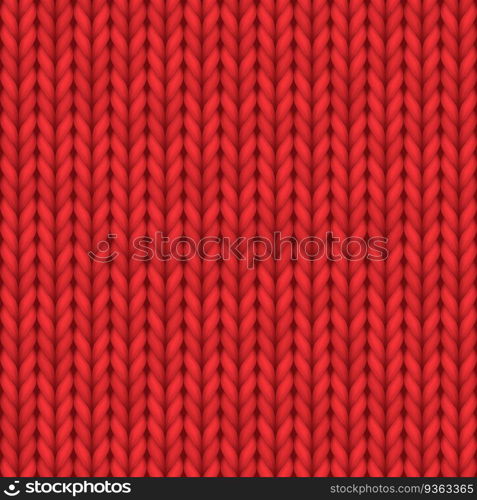 Realistic knit texture, knitted seamless pattern or red wool knitwear ornament for wallpaper of background design. Detailed 3d vector illustration. Realistic knit texture, knitted seamless pattern or red wool knitwear ornament