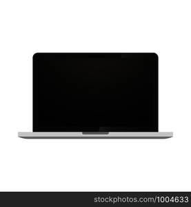 Realistic laptop computer with black screen. Vector. Realistic laptop computer