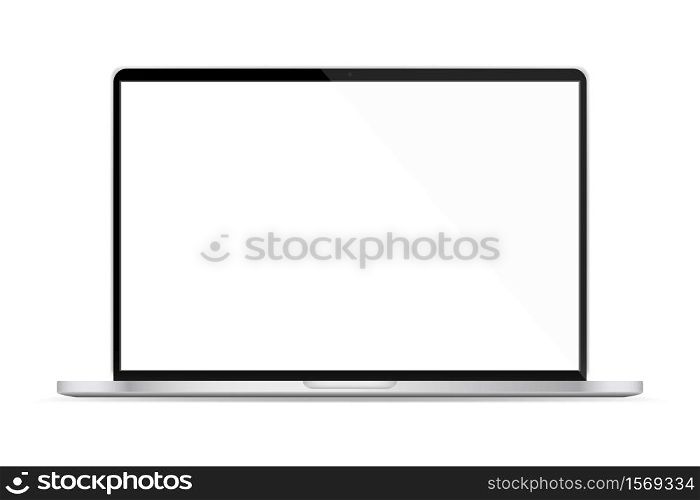 Realistic laptop mockup. Vector desktop computer template on white background.