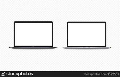 Realistic laptop monitor icon. Notebook display. White blank screen. Dark and light theme. Vector on isolated transparent background. EPS 10.. Realistic laptop monitor icon. Notebook display. White blank screen. Dark and light theme. Vector on isolated transparent background. EPS 10