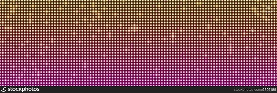 Realistic LED screen texture pattern. Vector illustration of large LCD display with glowing neon yellow and pink dot lights background. Panel with color pixel effect, digital board, television monitor. 2305.w022.n003.920A.p30.920