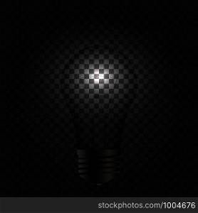 Realistic light bulb on dark background. vector. Realistic light bulb