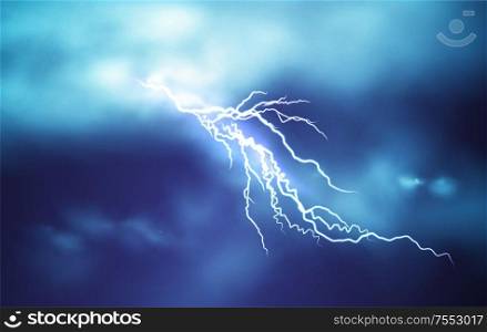 Realistic Lightning effect isolated on a dark blue cloudy sky background. Vector illustration EPS10. Realistic Lightning effect isolated on a dark blue cloudy sky background. Vector illustration