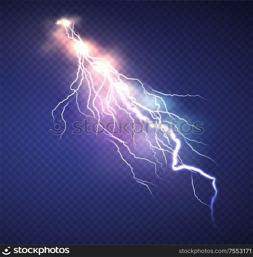 Realistic Lightning effect isolated on clear dark blue background. Vector illustration EPS10. Realistic Lightning effect isolated on clear dark blue background. Vector illustration