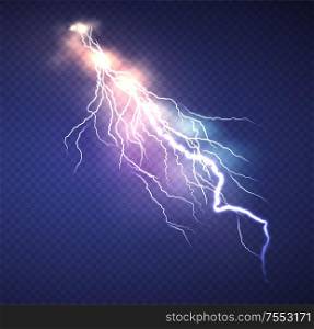 Realistic Lightning effect isolated on clear dark blue background. Vector illustration EPS10. Realistic Lightning effect isolated on clear dark blue background. Vector illustration