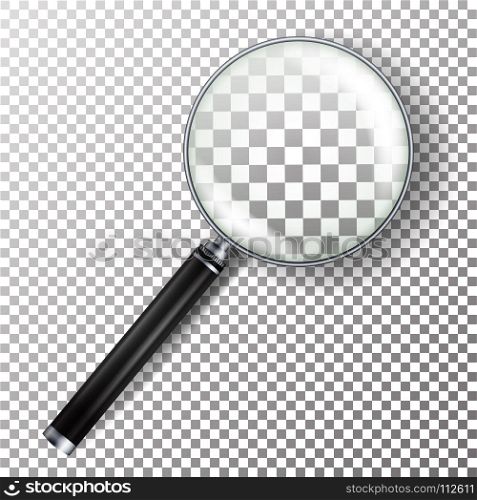 Realistic Magnifying Glass Vector.. Realistic Magnifying Glass Vector. Isolated On Checkered Background Illustration. Magnifying Glass Object For Zoom With Lens For Magnifying