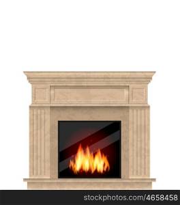 Realistic Marble Fireplace with Fire Isolated. Illustration Realistic Marble Fireplace with Fire Isolated on White Background - Vector