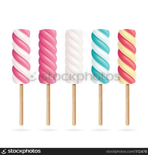 Realistic Marshmallows Candy Vector.. Realistic Marshmallows Candy Vector. Pink And White Spiral Candy. Strawberry And Cream Marshmallow Lollipop